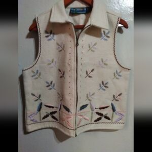 Vintage Y2k 90s Shaver Lake Women's Embroiderd wool Cream Vest Sz M Excellent